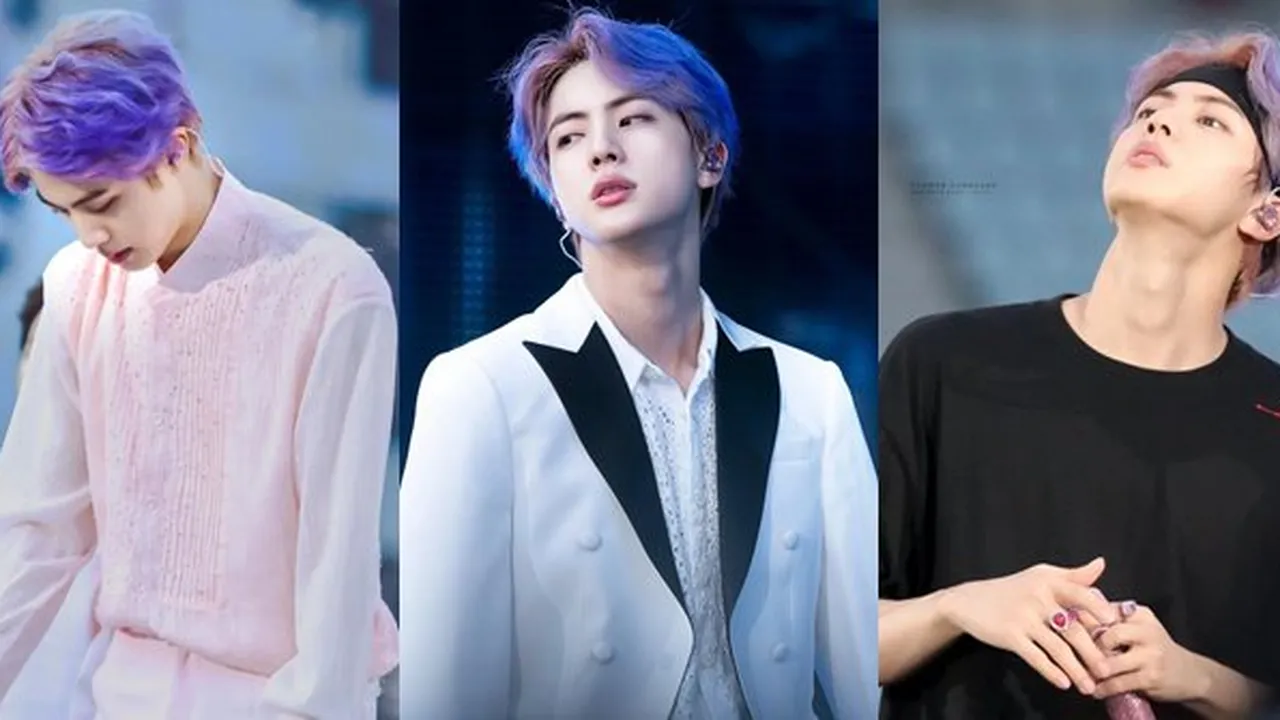 9 Potret Rambut Baru Jin BTS, Warna Ungu & Terlihat Kering Tapi Tetap Ganteng