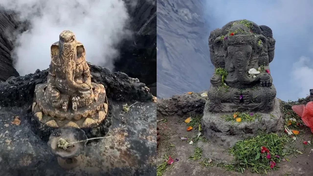 Archa Ganesha di Bawah Bibir Gunung Bromo Diganti yang Baru, Tidak Lupa Lakukan Ritual dan Persembahan