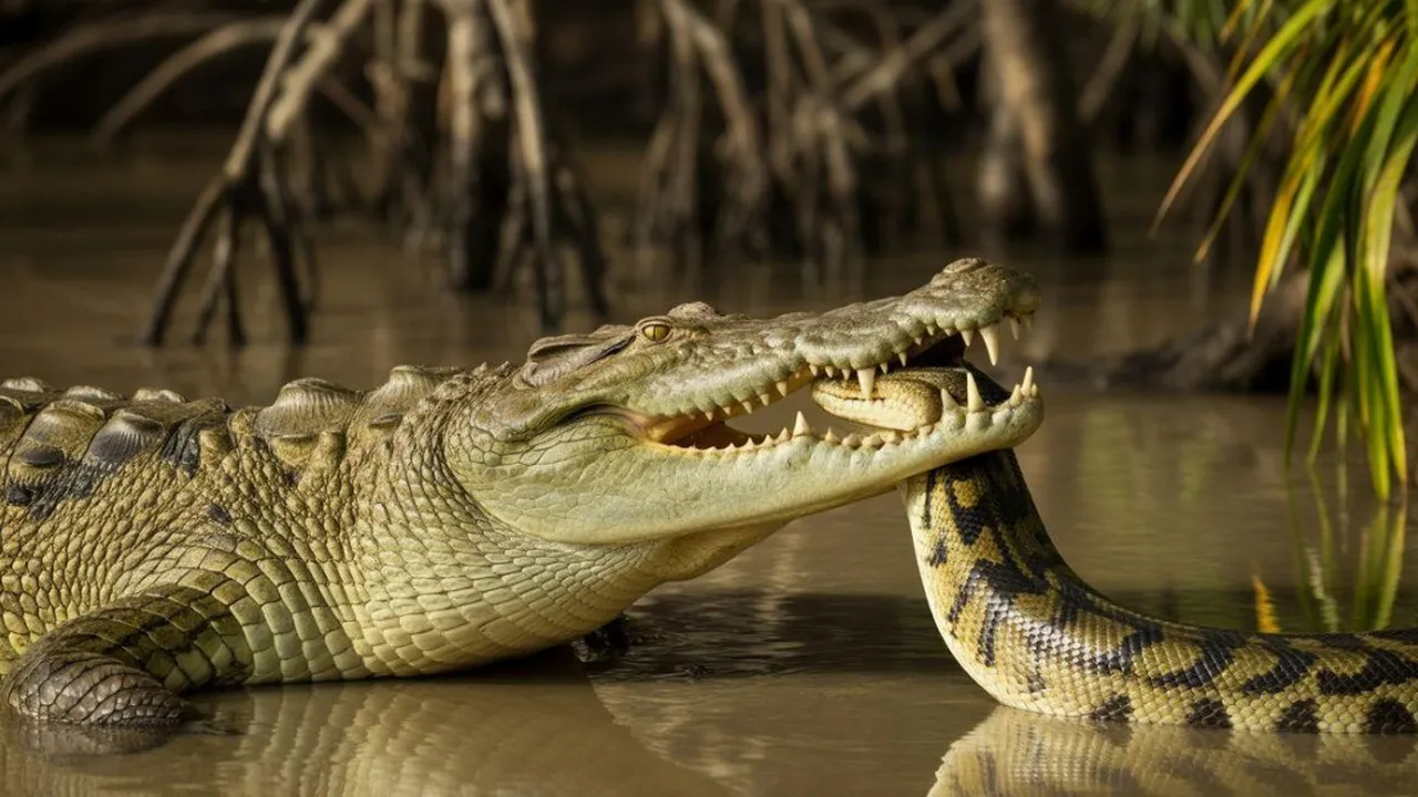 Arti Mimpi Melihat Buaya Makan Ular: Makna dan Tafsir Lengkap