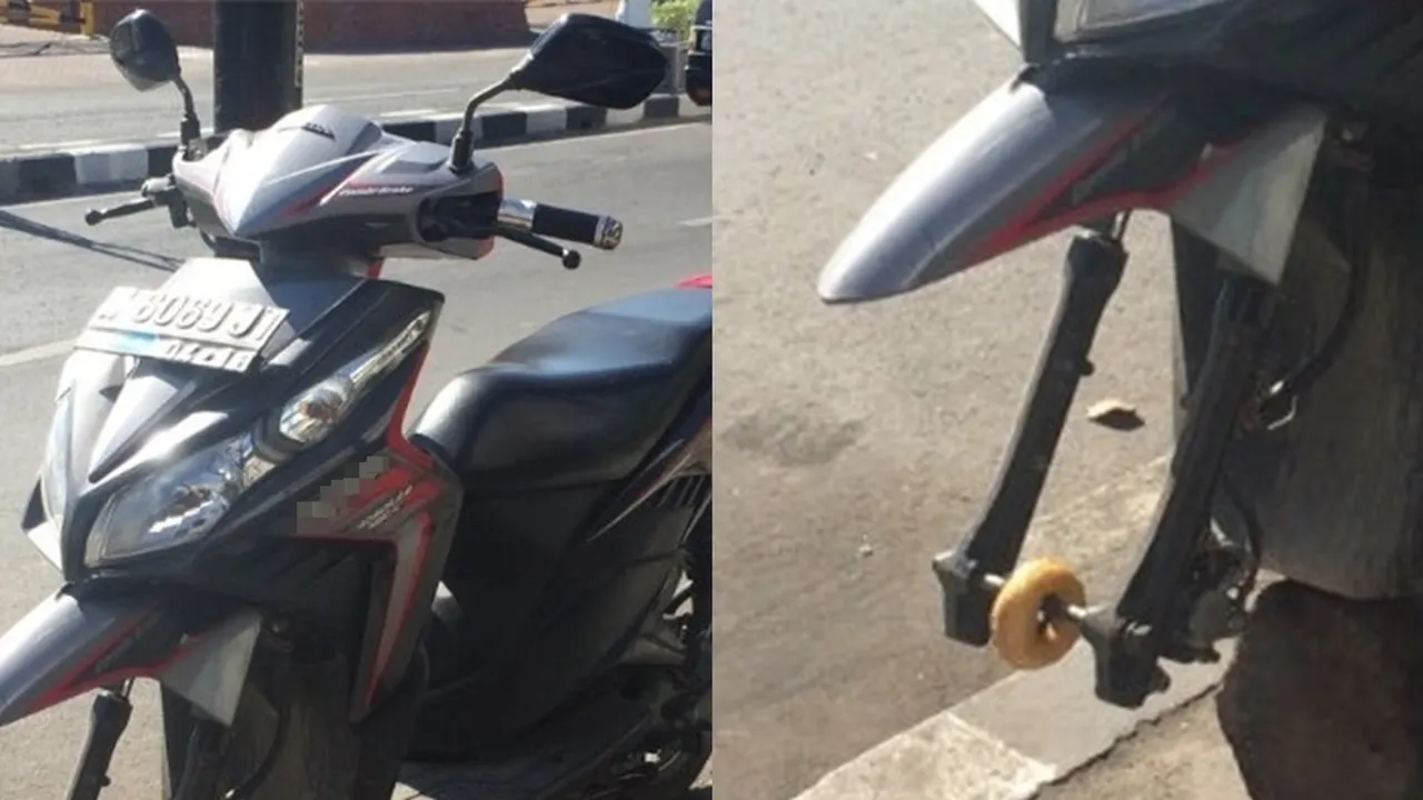 Awas, Parkir Sembarangan Bisa Bikin Ban Motor Kalian Berubah Jadi Donat!