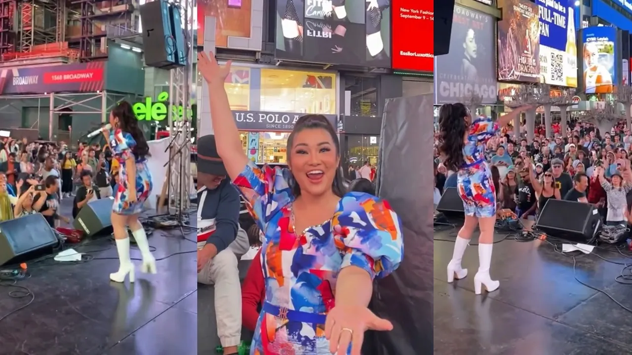 Bikin Ambyar WNI di Amerika, Fitri Carlina Bawakan 'Ojo Dibandingke' di Times Square New York