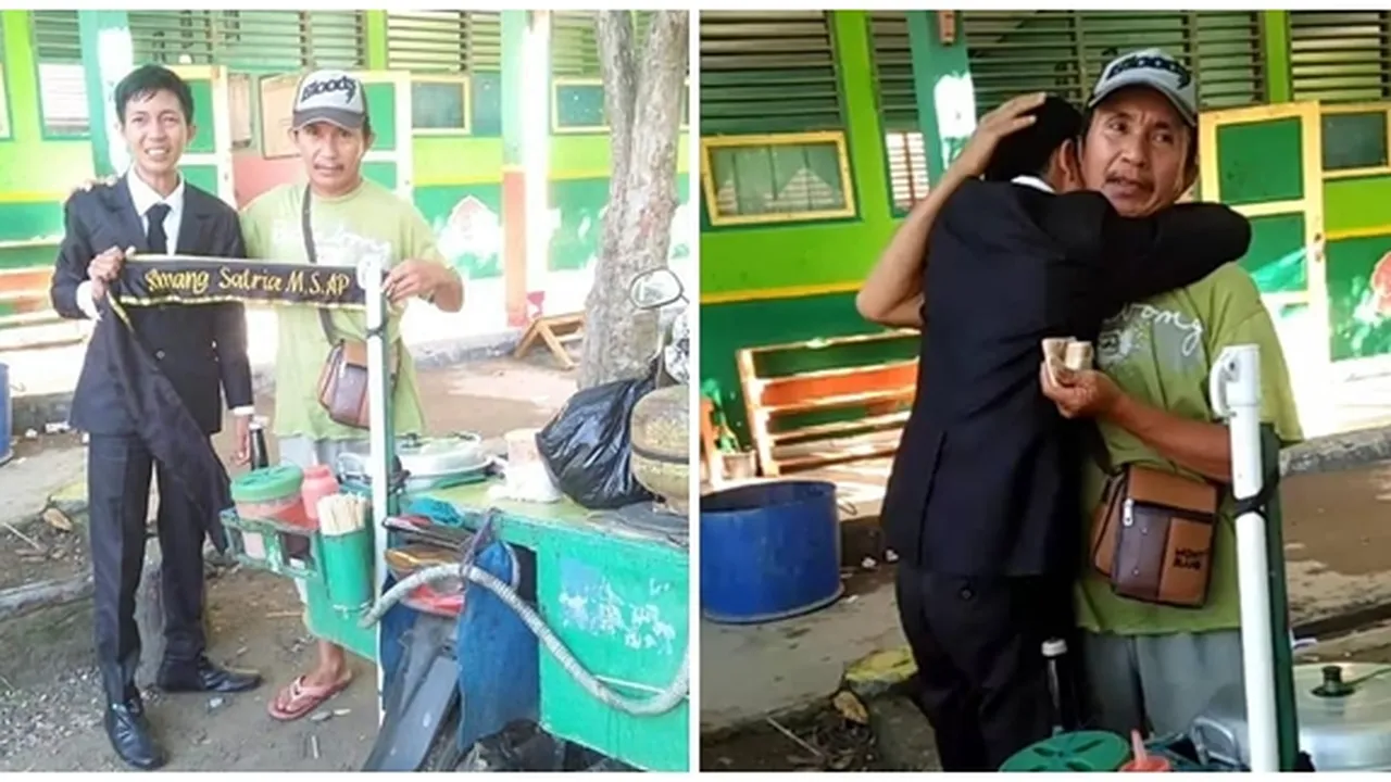 Bikin Haru, Pria Ini Peluk Sang Ayah Yang Seorang Penjual Siomay Pasca Lulus Kuliah