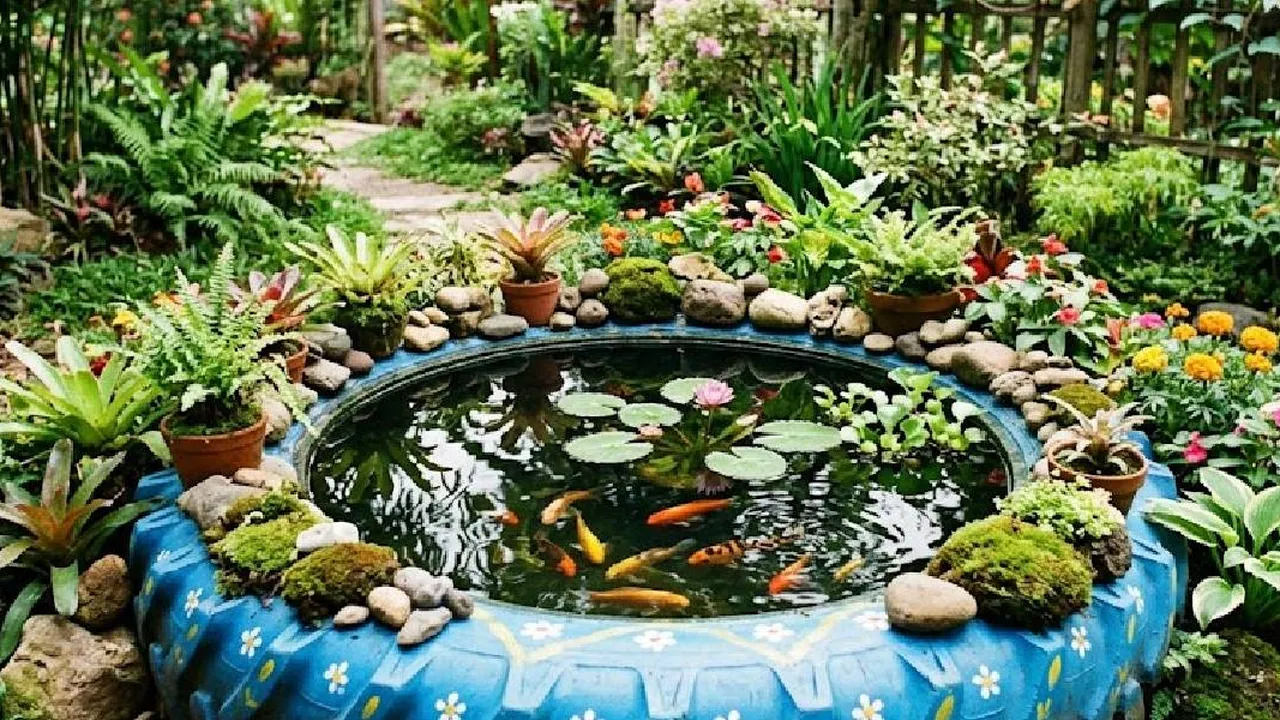 Cara Bikin Kolam Mini dari Ban Bekas untuk Hiasan Taman Rumah