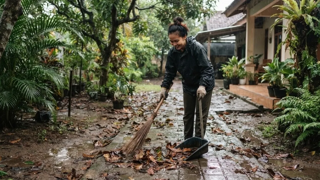 Cara Membersihkan Daun Rontok saat Musim Hujan agar Pekarangan Tidak Becek dan Berantakan