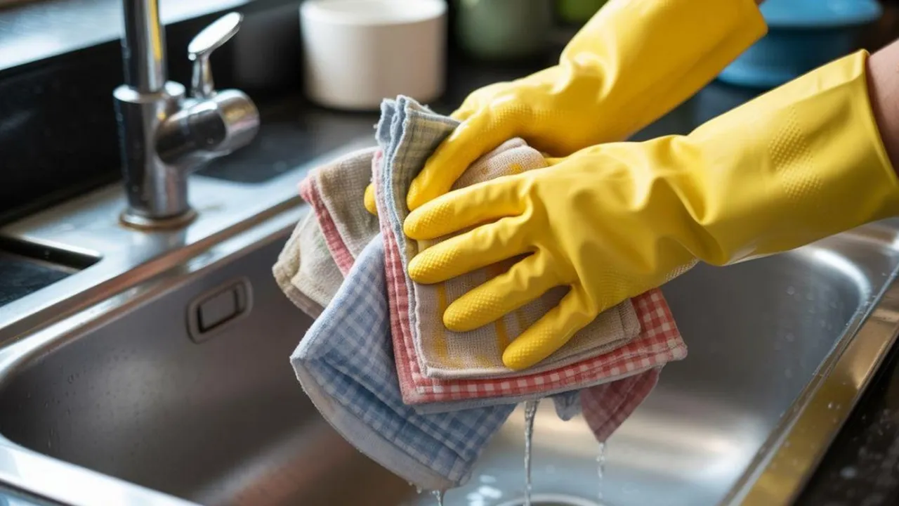Cara Mencuci Lap Dapur yang Berminyak