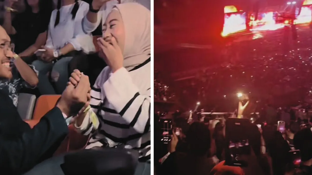 Cowok Ini Lamar Pacar di Konser Bruno Mars, Netizen Auto Baper!