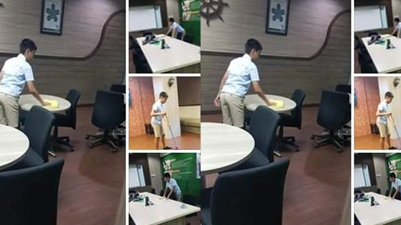 Demi Dapat Uang Sendiri Buat Ngegame, Anak Ini Nyapu Hingga Ngepel di Kantor Ayahnya Demi Dapat Uang Sendiri Buat Ngegame, Anak Ini Nyapu Hingga Ngepel di Kantor Ayahnya