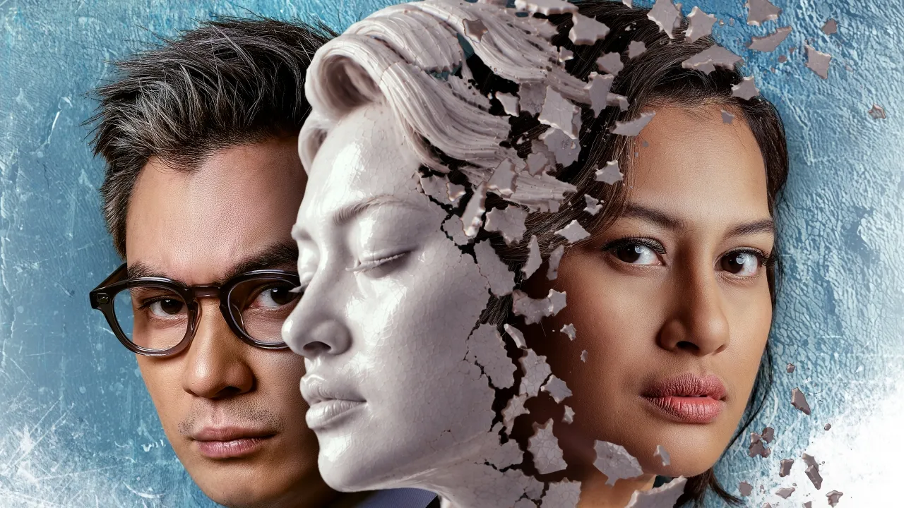 『BEAUTIFUL PAIN』のビジュアル。男女3人の顔を並べ、中央の人物をモノクロで描いている