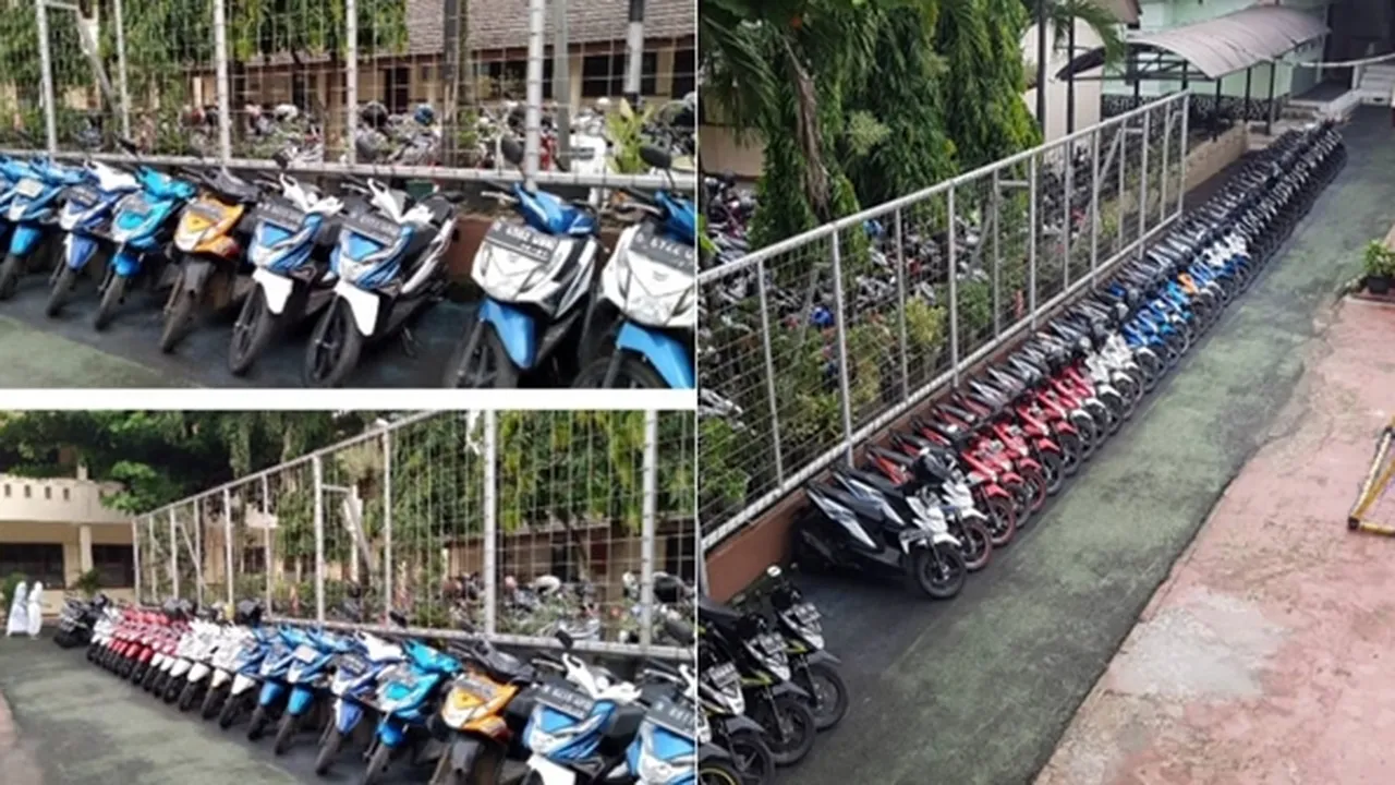 Ini Dia Satpam Sekolah Paling Juara, Menata Sepeda Motor Siswa Sesuai Warna