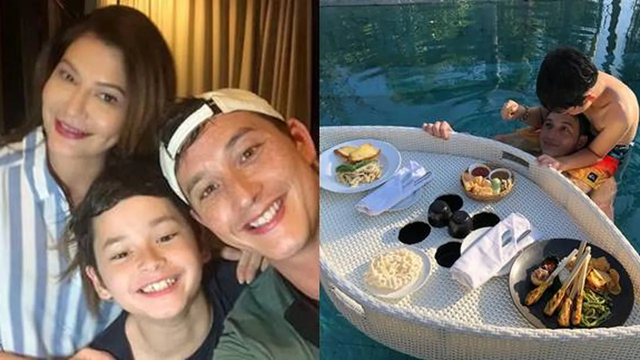 Kebersamaan Manis Mike Lewis dan Sang Anak, Makan Sate di Kolam Renang