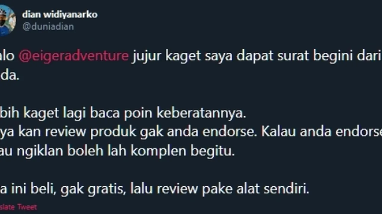 Kronologi Viralnya Kasus Surat Keberatan EIGER Pada Seorang Youtuber, Berujung Permintaan Maaf