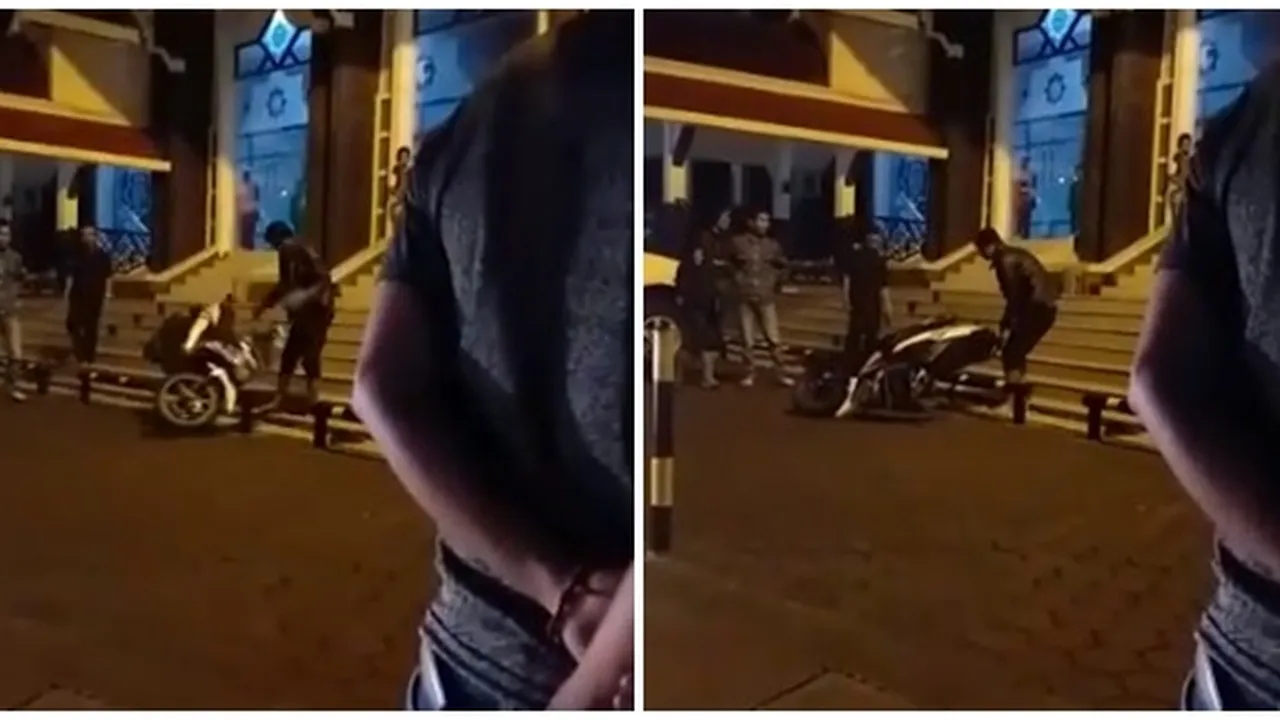 Lagi, Seorang Pria Banting Motor Setelah Ditegur Parkir Sembarangan