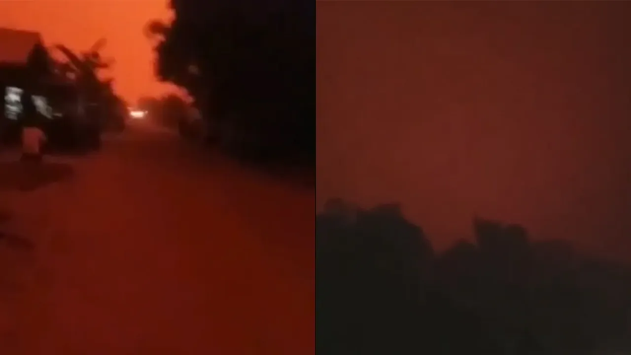 Langit Jambi Merah Akibat Kebakaran Hutan, Siang Jadi Malam