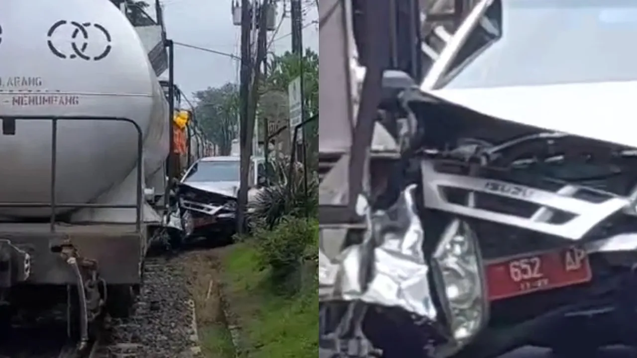 Mobil Dinas Pemkot Malang Tertemper Kereta Api BBM