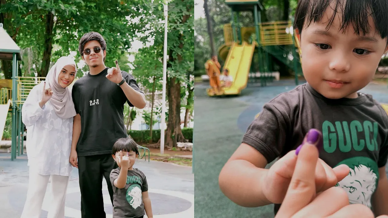 Momen Atta dan Aurel Nyoblos, Ameena Ikutan Celupin Jari di Tinta Pemilu Momen Atta dan Aurel Nyoblos, Ameena Ikutan Celupin Jari di Tinta Pemilu