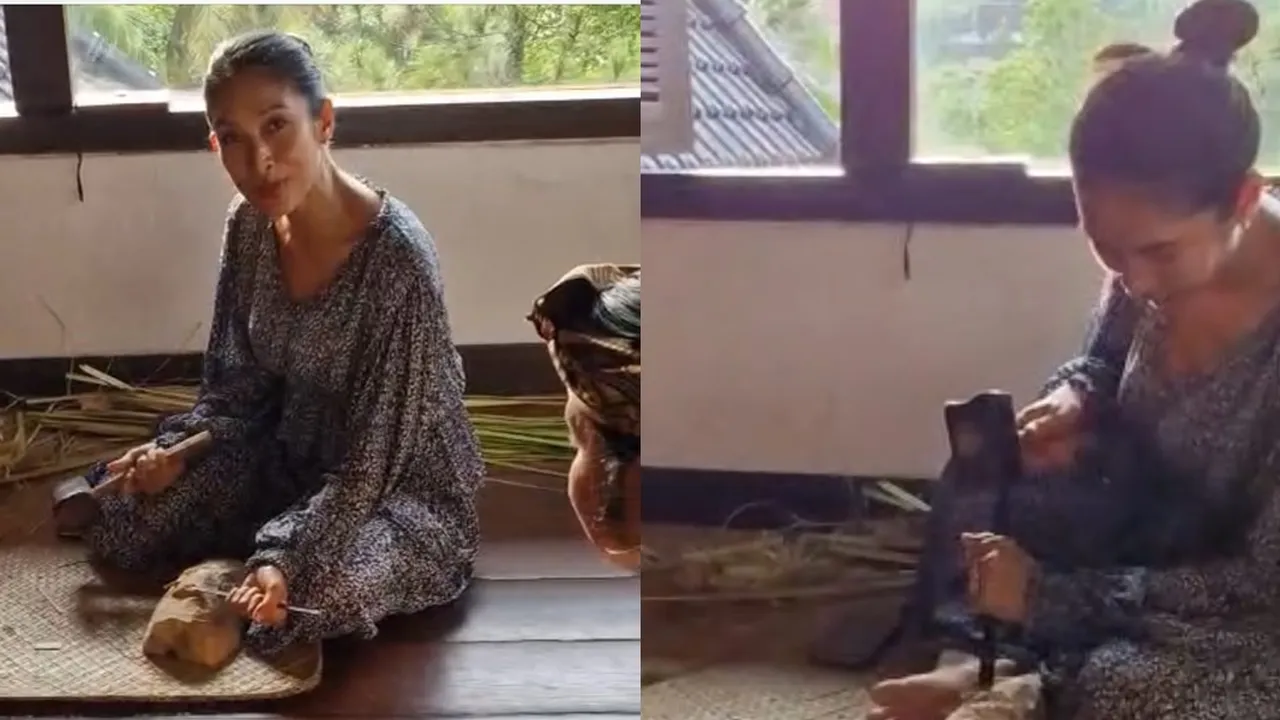 Momen Happy Salma Serius Memahat Kayu, Kembali Kenang Masa Kecil