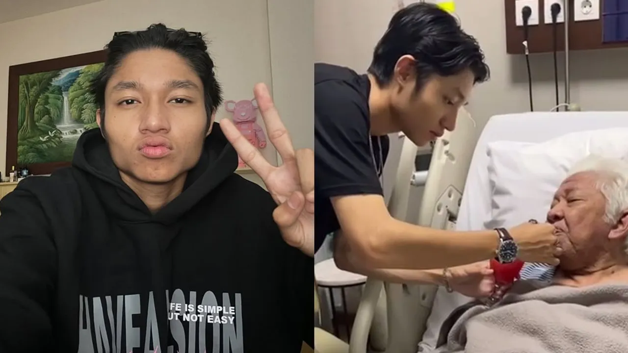 Momen Kiesha Alvaro Jenguk sang Kakek, Telaten Bantu Minum