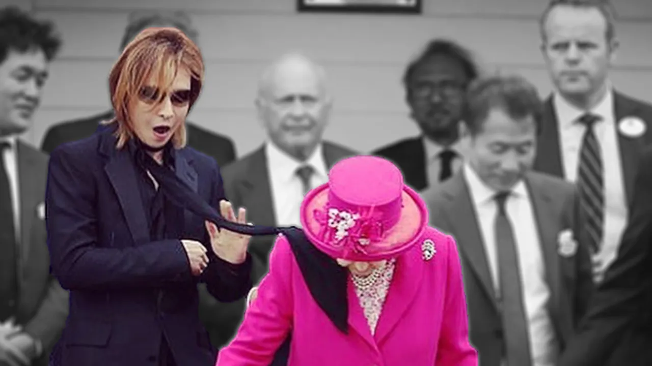 Momen Lucu Saat Syal Yoshiki X-Japan Terbang ke Arah Ratu Elizabeth II