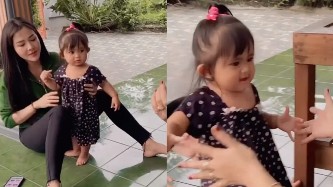 Momen Manis Cunda Anak Denny Caknan Belajar Berjalan Bareng Bella Bonita dan Sang Nenek