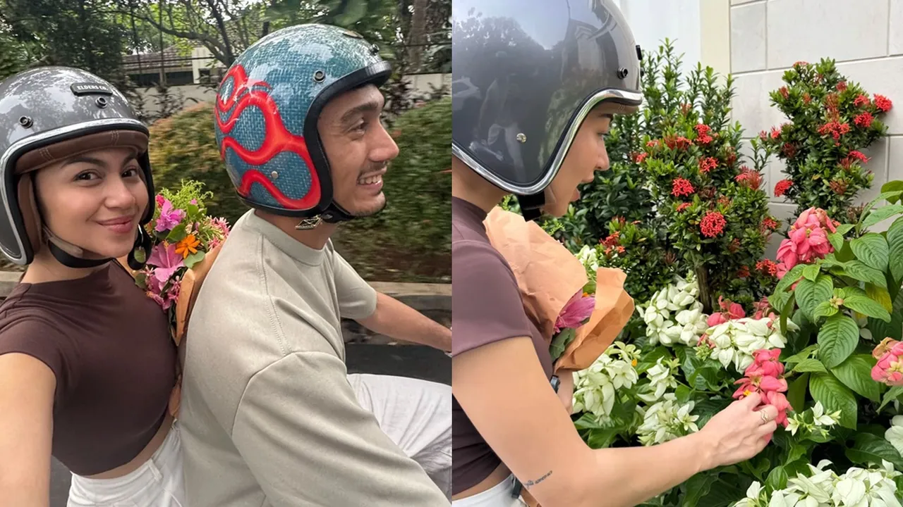 7 Potret Ariel Tatum Riding Motor Bareng Daffa Wardhana, Dibonceng Romantis - Bikin Buket Bunga