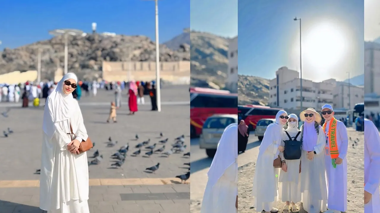 Potret Ayu Ting Ting Kenakan Gamis Serba Putih saat Umrah dengan Keluarga
