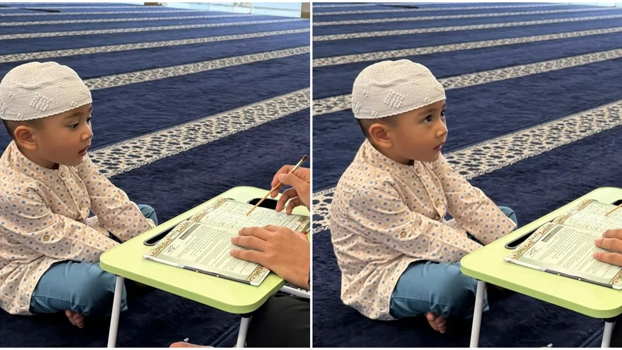 Potret Rayyanza Belajar Mengaji, Netizen Salah Fokus pada Wajah Lucunya