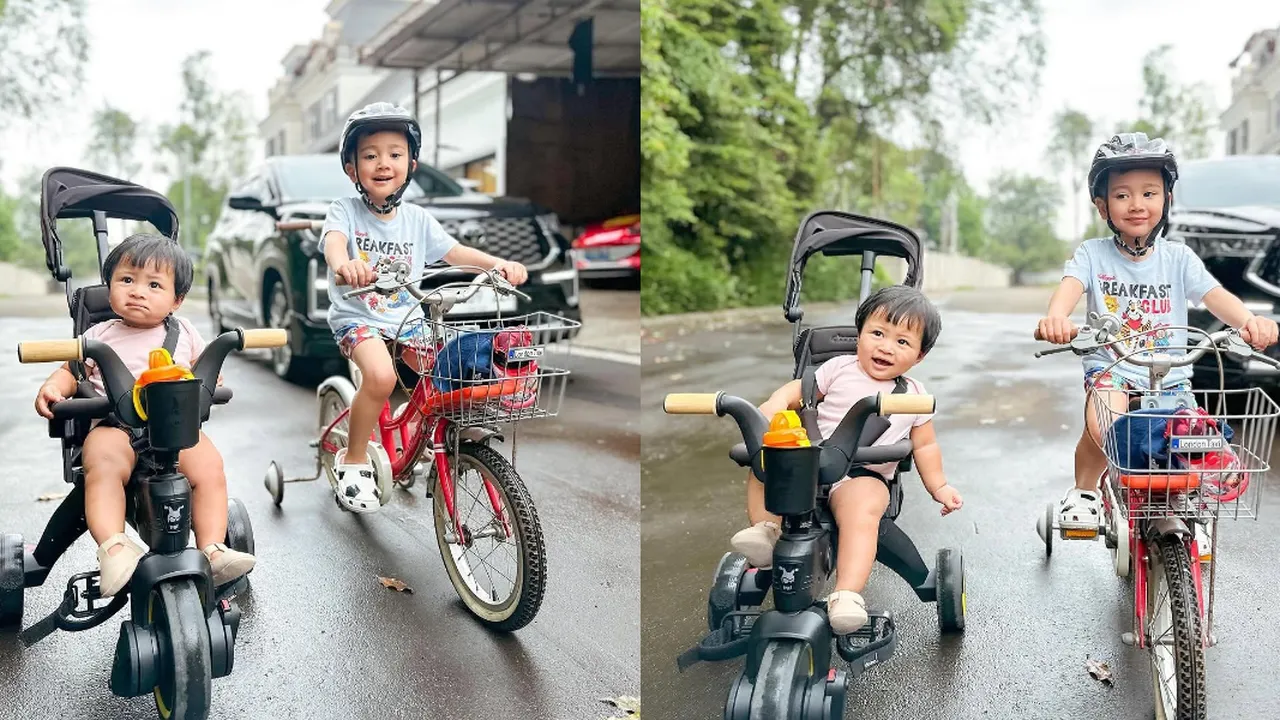 Potret Rayyanza dan Baby Lily Asyik Main Sepeda Bareng, Ekspresinya Bikin Netizen Gemas