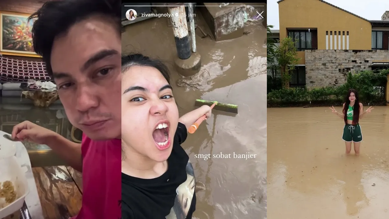 Sederet Seleb Perlihatkan Rumah yang Terendam Banjir, Ziva Magnolya Pakai Pel Bersihkan Lumpur - Baim Wong Sahur di Tengah Air Menggenang