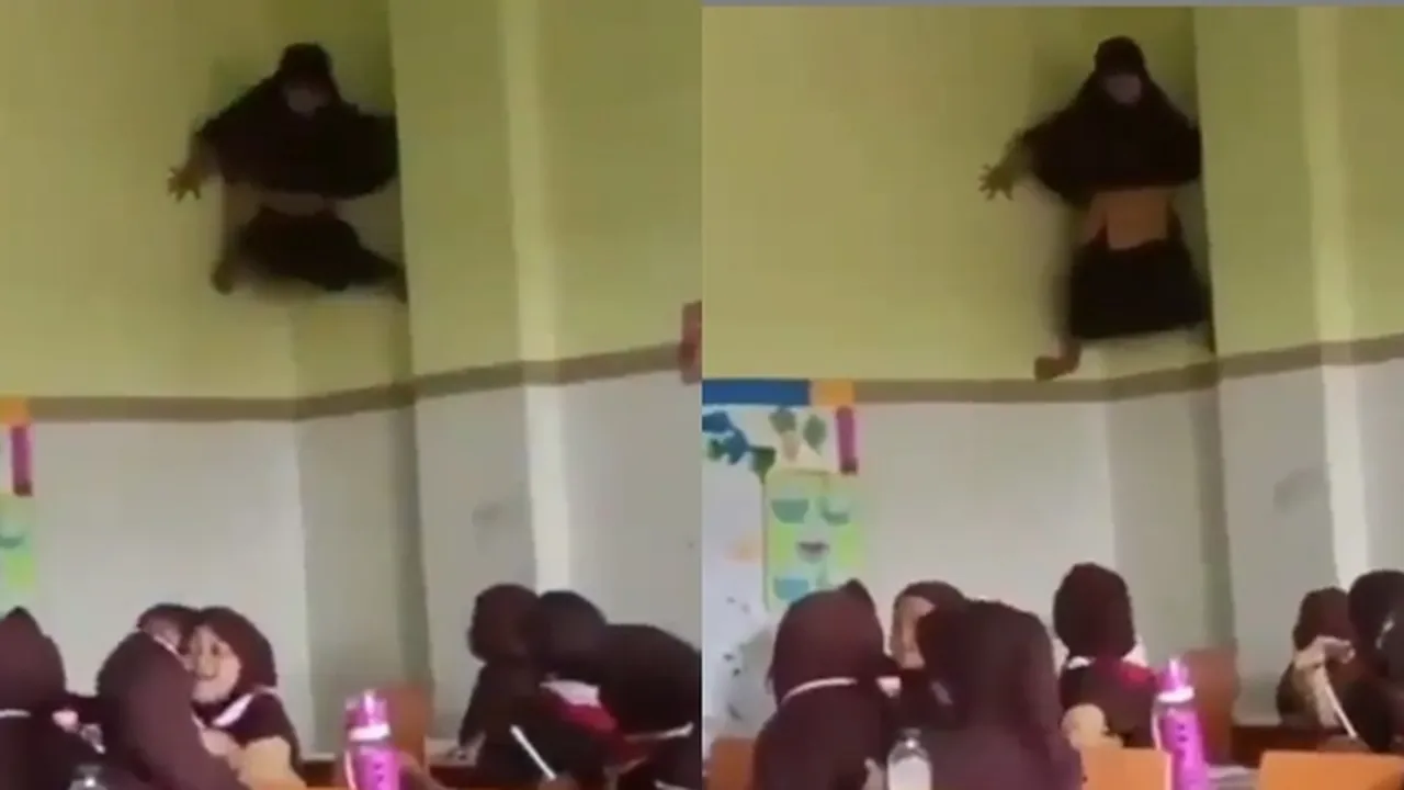 Spidergirl Dunia Nyata, Viral Seorang Siswi SD Panjat Dinding Kelas Bikin Heboh