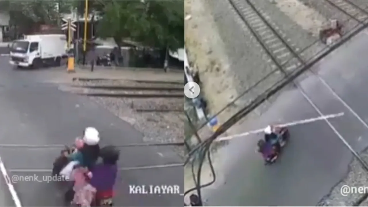Tak Sabaran, Emak-Emak Tabrak Palang Pintu Kereta Api Sampai Patah