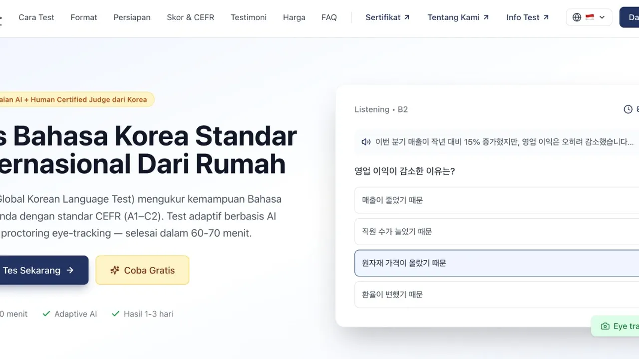 Tes Bahasa Korea Kini Bisa dari Rumah, GKLT Resmi Hadir di Indonesia