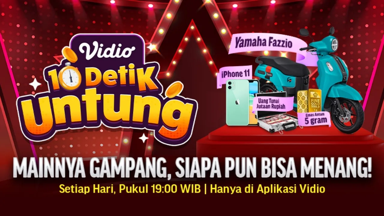 Vidio Bagi-Bagi Banyak Hadiah Spesial Lewat Program '10 Detik Untung', Mulai dari Emas Batangan hingga Motor!