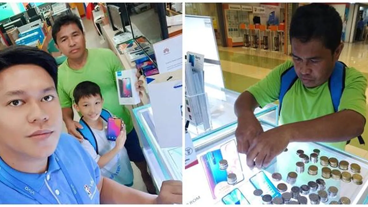 Viral Kisah Ayah Beli Handphone Untuk Anak Pakai Uang Receh, Bikin Haru