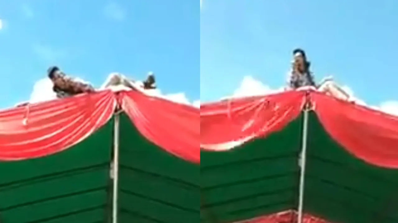 Viral! Tak Cuma Aksi di Panggung, Pedangdut Ini Nyanyi Sambil Panjat Tenda