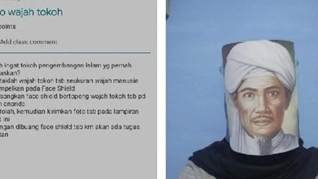 Viral Tugas Terandom Tahun 2021, Murid Pakai Face Shield Bergambar Wajah Tokoh