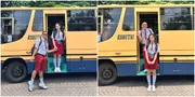 7 Potret Denny Caknan dan Bella Bonita Pakai Seragam SD, Momen Lucu dengan Latar Belakang Bus Sekolah