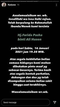 Farida Pasha Meninggal Dunia, Ify Alyssa Ungkap Perasaan Duka
