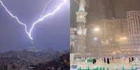 8 Potret Mekkah Diterjang Hujan Badai Petir, Banjir Meluap di Beberapa Ruas Jalan - Jamaah di Masjidil Haram Tetap Beribadah 