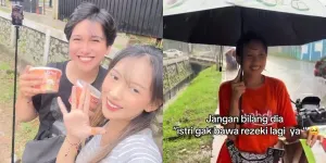 Sang Istri Ikut Sidik Eduard Berjualan di Tengah Hujan Deras Sambil Pegang Payung, Tuai Pujian karena Setia Menemani Suami