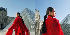 6 Potret Yura Yunita Pakai Baju Merah Jalan-Jalan ke Paris, Dikira Abis Nonton Pertandingan MU