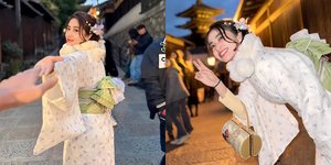 7 Potret Dewi Perssik Liburan Pakai Kimono di Jepang, Nikmati Senja Parasnya Cantik Bak Boneka