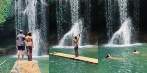 7 Potret Marion Jola Liburan ke Air Terjun Bareng Pacar, Asyik Berenang dan Naik Rakit - Hot Pakai Bikini Two Piece