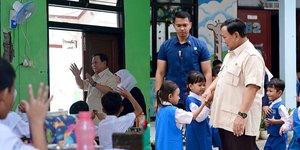 7 Potret Presiden Prabowo Tinjau Program Makan Bergizi Gratis di Jakarta Timur, Intip Pelaksanaannya dari Balik Jendela Kelas - Menyapa Anak-Anak dengan Ramah