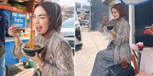 8 Foto Imel Putri Cahyati Makan Mie Ayam Pinggir Jalan, Cantik Pakai Baju Kondangan Rancangan Sendiri