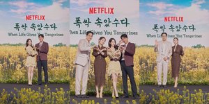 8 Potret Konferensi Pers Drama Baru Netflix 'WHEN LIFE GIVES YOU TANGERINES', IU - Park Bo Gum Pamer Chemistry