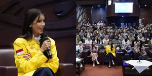 8 Potret Sabrina Chairunnisa Jadi Pembicara di Seminar, Memesona Pakai Jas Almamater UI