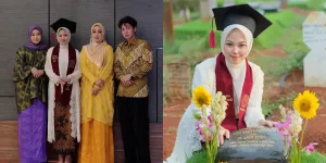 8 Potret Wisuda Naza Putri Mendiang Yayu Unru, Kunjungi Makam Sang Ayah Dengan Memakai Toga