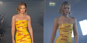 Cosplay Jadi Paket, 8 Potret Penampilan Gigi Hadid di Paris Fashion Week 2024 - Pakai Mini Dress dari Selotip