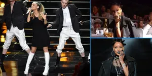 Ekspresi Rihanna Tertawakan Penampilan Ariana Grande