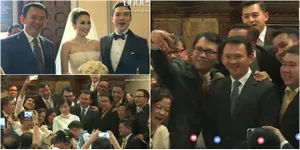 FOTO: Ahok Hadiri Pemberkatan Nikah Sandra Dewi, Banjir Selfie!